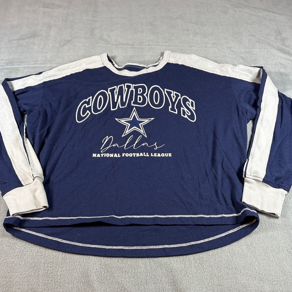 WEAR by Erin Andrews Dallas Cowboys Navy Blue Long Sleeve Crop Top Womens Medium